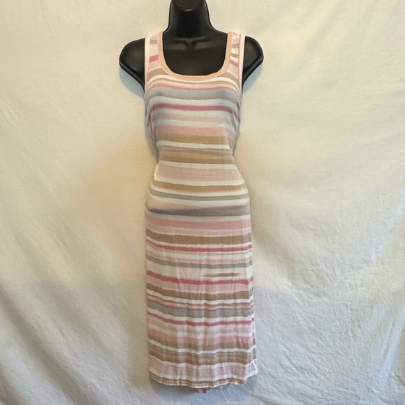 C-139‎ Splendid White Pink & Tan Stripe Racer Back Sleeveless Maxi Dress Size L - Picture 1 of 12